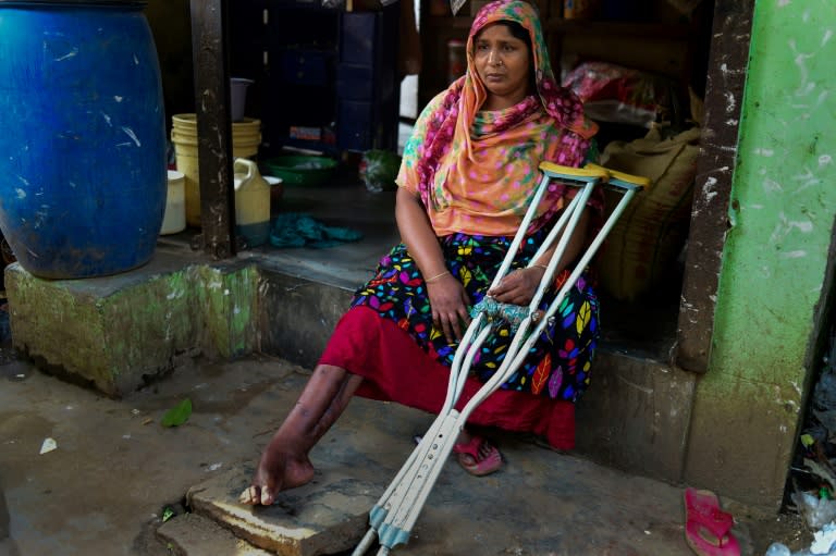 Nilufer Begum, 38, has had to undergo operations which have cost twice the $3,500 compensation she received following the disaster, forcing her to borrow from relatives and charities