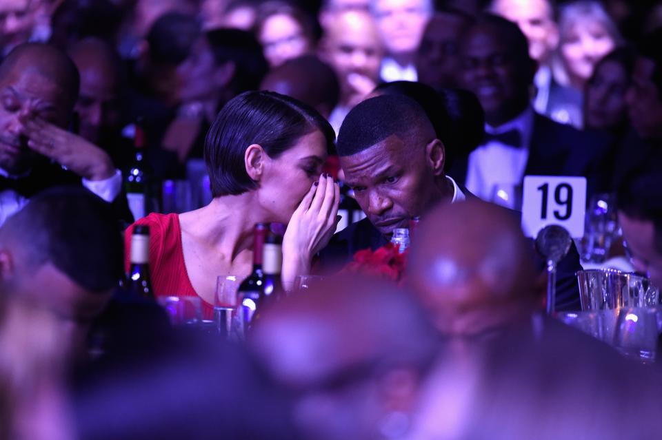 NEW YORK, NY - JANUARY 27:  Actors Katie Holmes (L) and Jamie Foxx attend the Clive Davis and Recording Academy Pre-GRAMMY Gala and GRAMMY Salute to Industry Icons Honoring Jay-Z on January 27, 2018 in New York City.  (Photo by Kevin Mazur/Getty Images for NARAS)