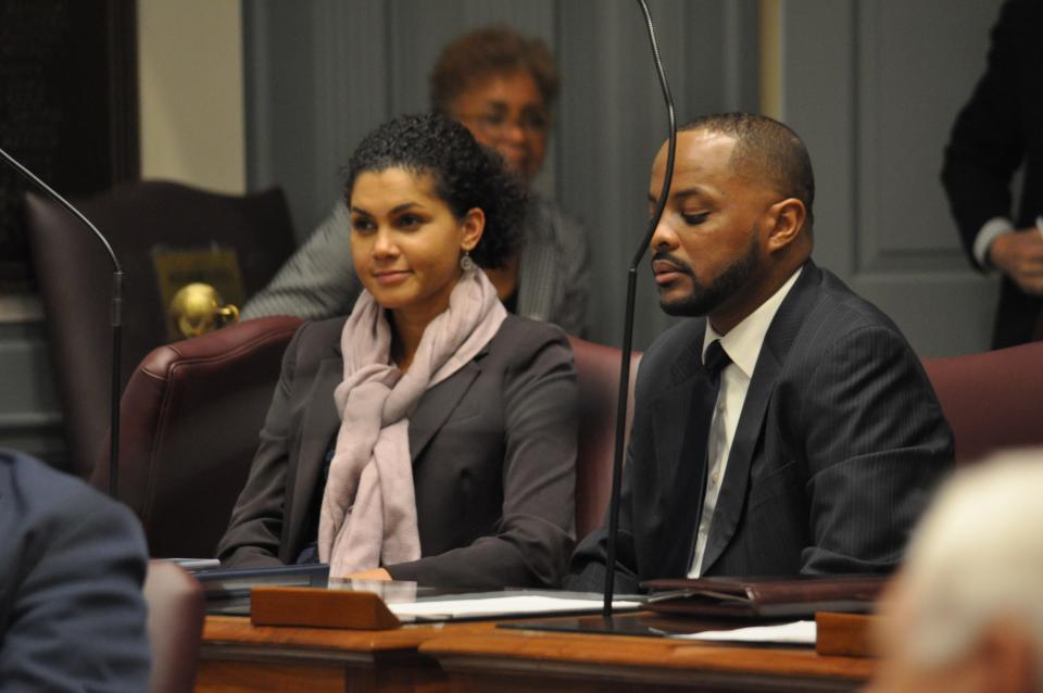 Sen. Tizzy Lockman, D-Wilmington West (left), and Sen. Darius Brown sit on the Delaware Senate on Jan. 15, 2020.