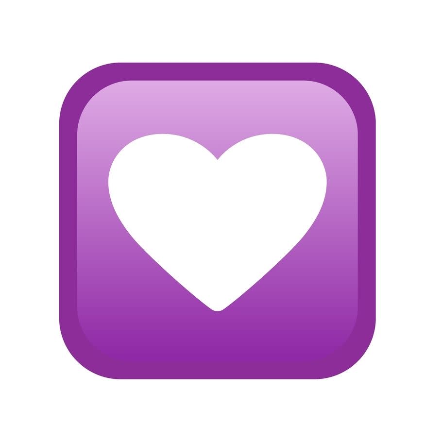 heart decoration emoji with a white heart cut into a purple box