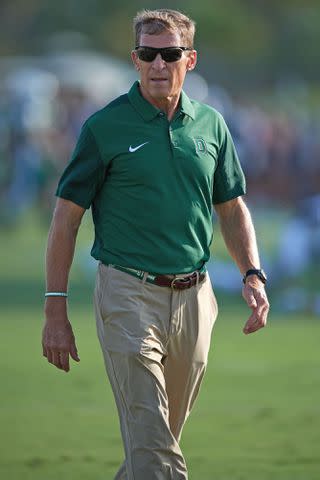 <p>Mike Janes/Four Seam Images via AP</p> Dartmouth Big Green head coach Buddy Teevens during warmups before a game against the Stetson Hatters on September 16, 2017 at Spec Martin Stadium in DeLand, Florida.