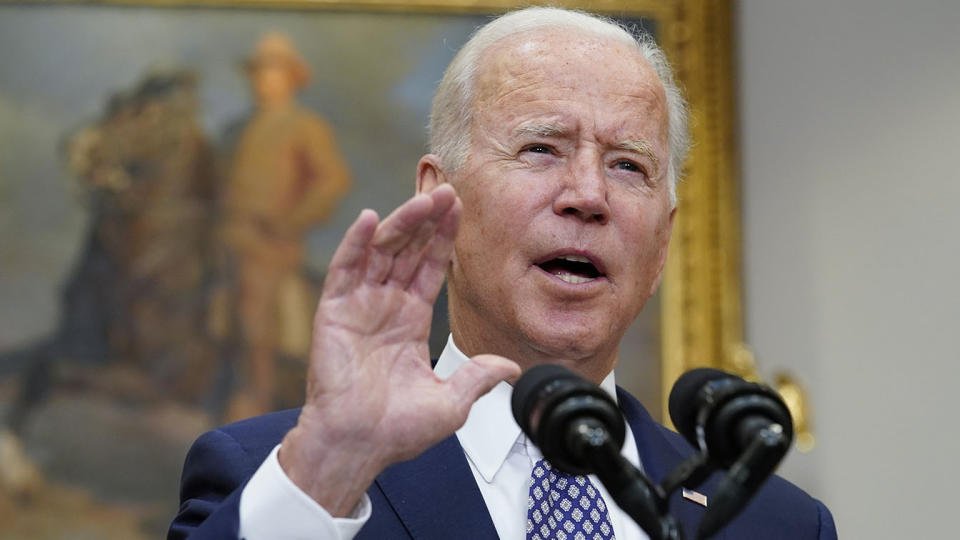 President Biden discusses the situation in Afghanistan at the White House Tuesday. (