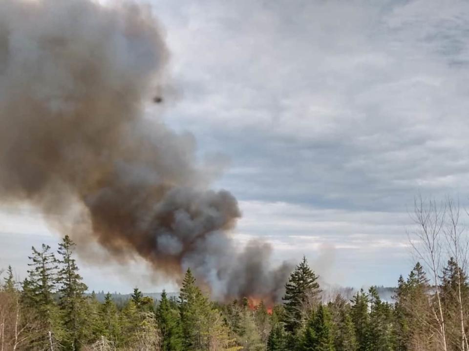 A large fire is seen burning near Upper Musquodoboit, N.S., on Friday. (Kayla Tozak/Facebook - image credit)