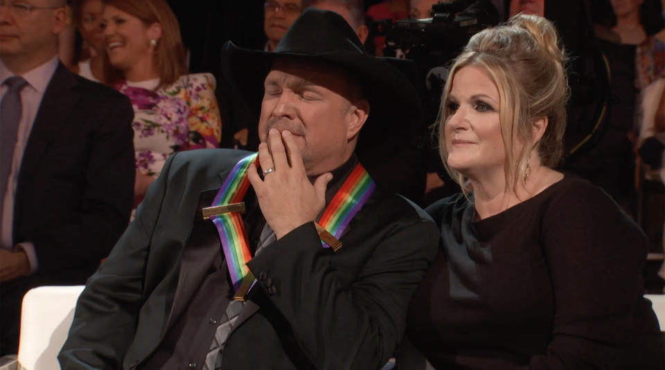 Garth Brooks was visibly moved by Kelly Clarkson's tribute. (Kennedy Center Honors / CBS)