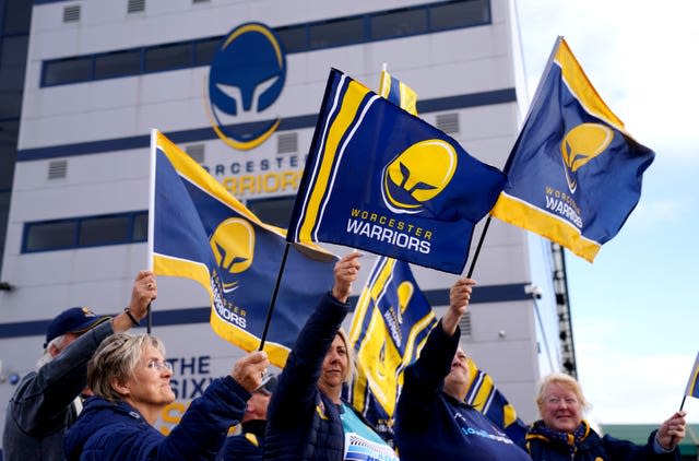Fans of Worcester outside the club's Sixways Stadium on October 6