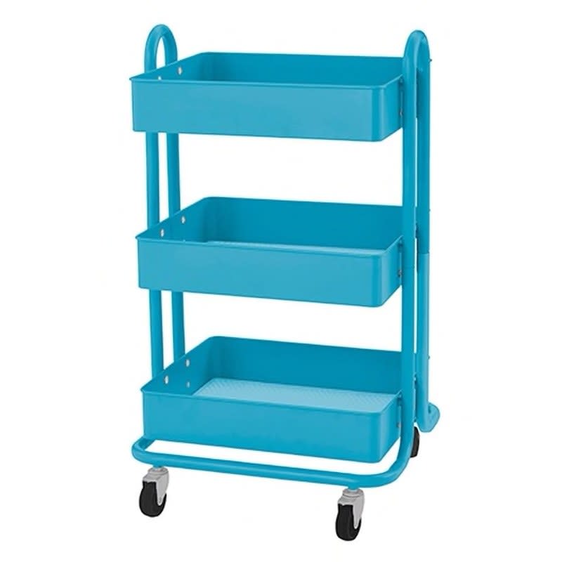 <a rel="nofollow noopener" href="https://www.overstock.com/Home-Garden/RASKOG-Utility-Rolling-Cart-Turquoise/20693607/product.html" target="_blank" data-ylk="slk:SHOP NOW;elm:context_link;itc:0;sec:content-canvas" class="link ">SHOP NOW</a>: Raskog utility rolling cart in turquoise, $65, overstock.com