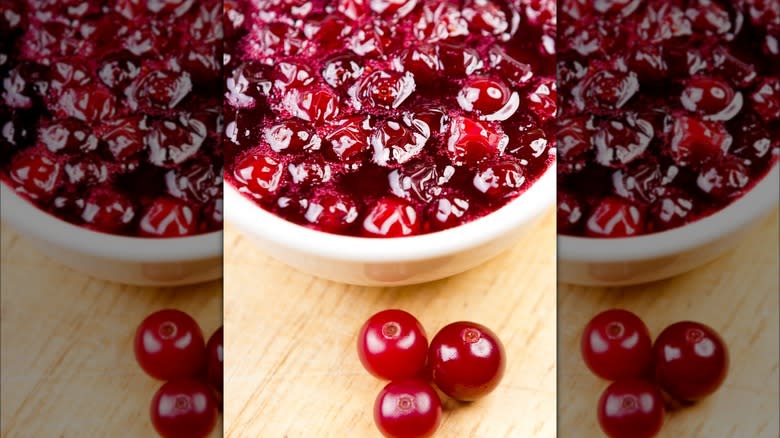 Cranberries in white bowl