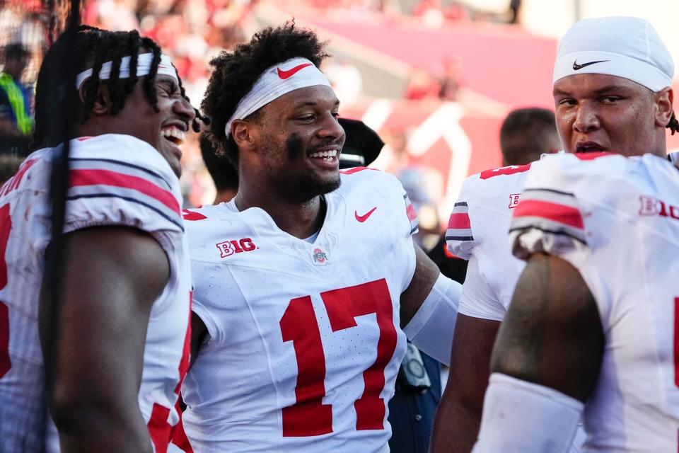 Ohio State linebacker Mitchell Melton laughs on the sideline during a game at Indiana on Sept. 2.