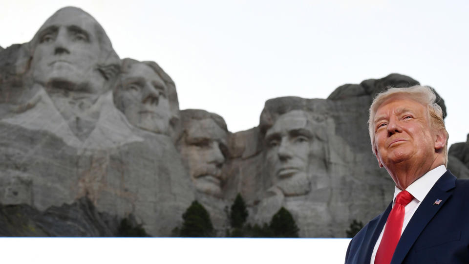 US President Donald Trump arrives for the Independence Day events at Mount Rushmore National Memorial in Keystone, South Dakota, July 3, 2020. (Saul Loeb/AFP via Getty Images)