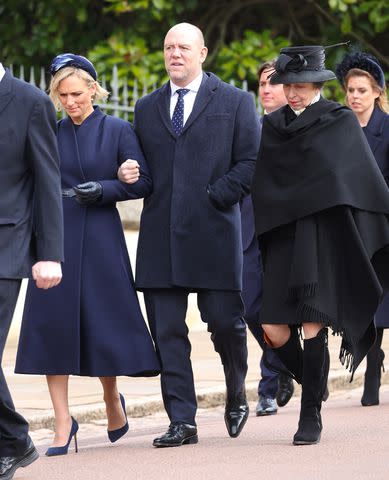 <p>Chris Jackson/Getty Images</p> Zara and Mike Tindall are joined by Princess Anne, and Princess Beatrice for the service at Windsor