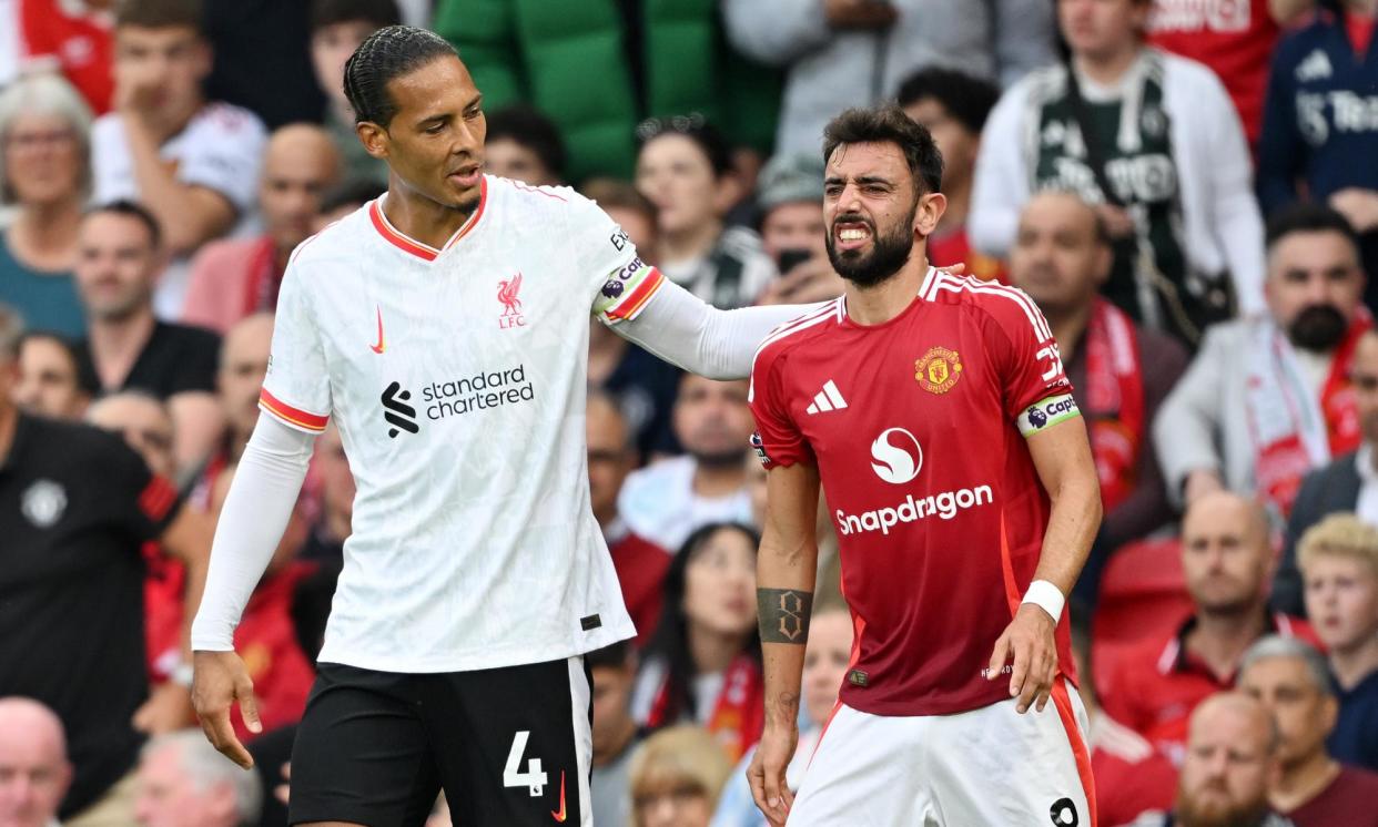 <span>Virgil van Dijk’s calmness in leading Liverpool on the pitch was a marked contrast with his Manchester United counterpart, Bruno Fernandes, who endured a difficult afternoon on Sunday.</span><span>Photograph: Michael Regan/Getty Images</span>