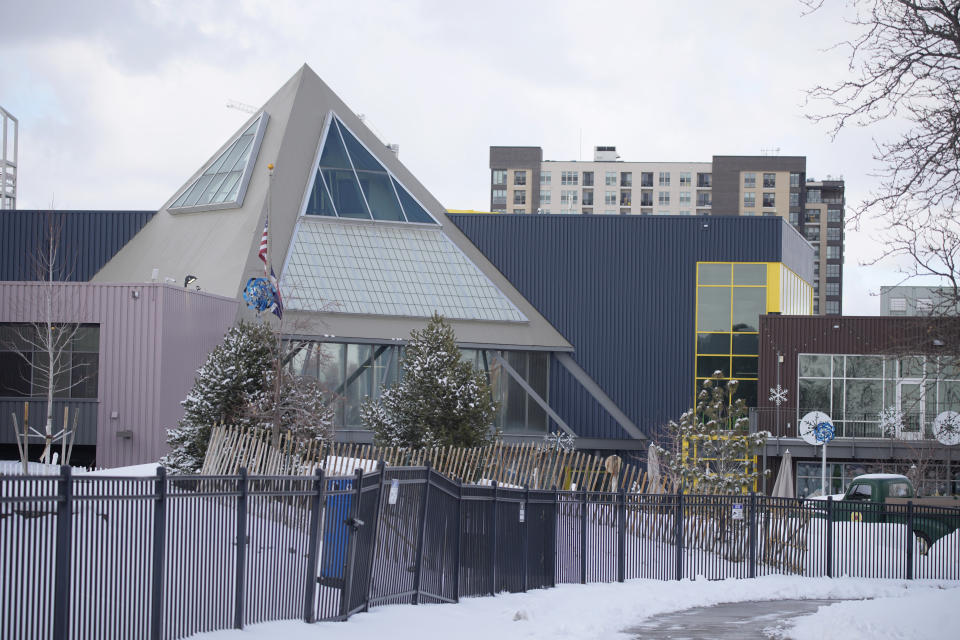 Closed playground behind the shuttered Children's Museum of Denver at Marsico Campus Thursday, Jan. 27, 2022, in Denver. The popular museum temporarily closed on Wednesday because of escalating harassment of staff by adult visitors angry over a city-ordered mandate requiring anyone age 2 and older to wear a mask in indoor public spaces. The museum will remain closed until Friday, Feb. 4. (AP Photo/David Zalubowski)