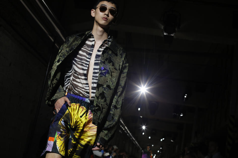 A model wears a creation for the Dries van Noten mens Spring-Summer 2020 fashion collection presented in Paris, Thursday, June 20 2019. (AP Photo/Thibault Camus)