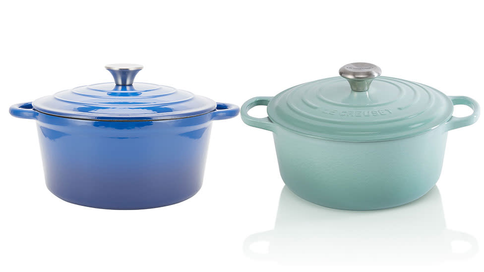 A comparison of a Kmart casserole pot and one from Le Creuset