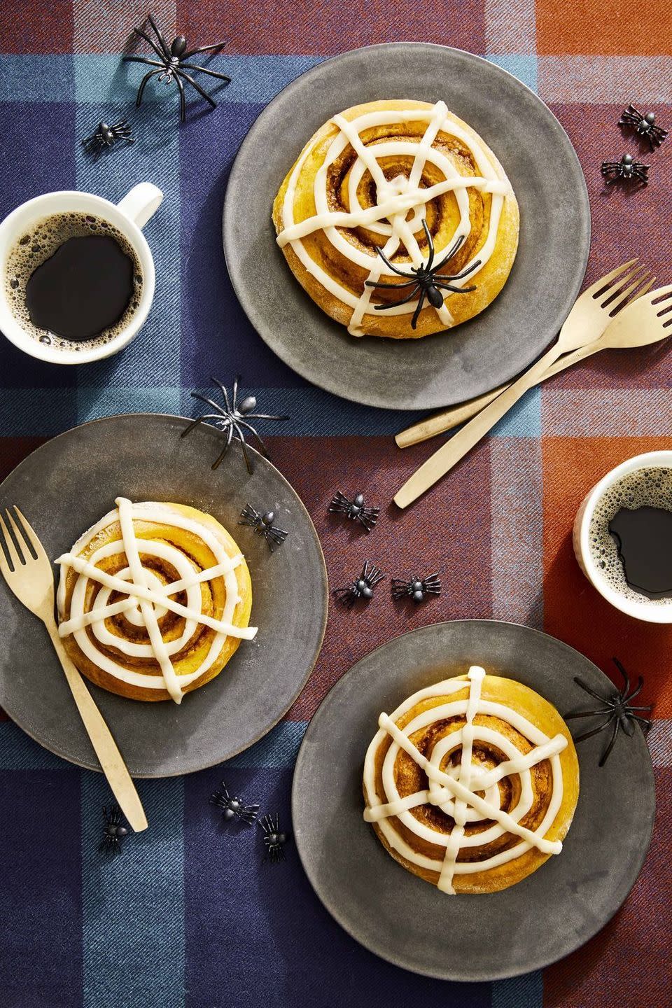 Pumpkin-Spiced Buns with Spiderweb Glaze