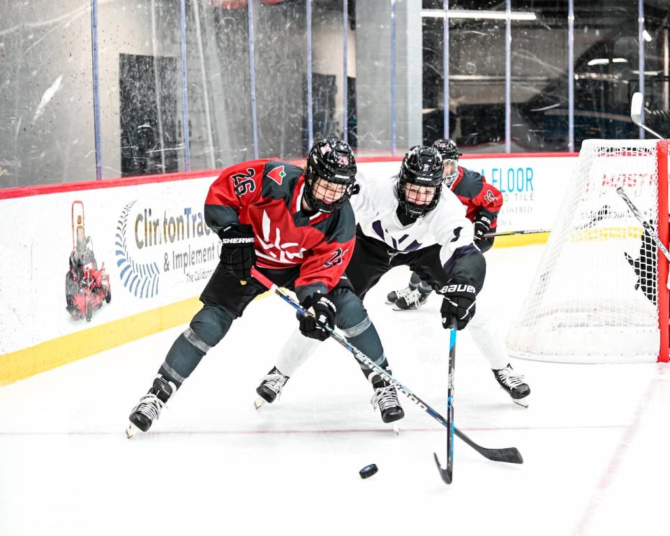 Emily Clark playing for Ottawa's PWHL franchise during a pre-season scrimmage in Utica, New York.