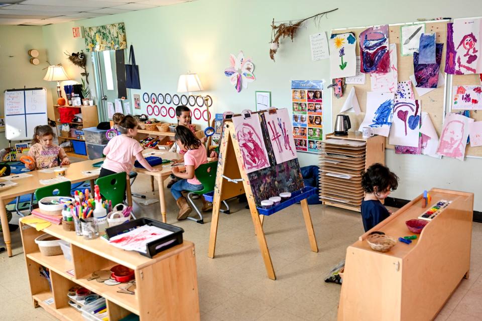 Students participate in class in one of the universal preschool rooms at Cumberland Elementary School on Thursday, April 18, 2024, in Lansing.