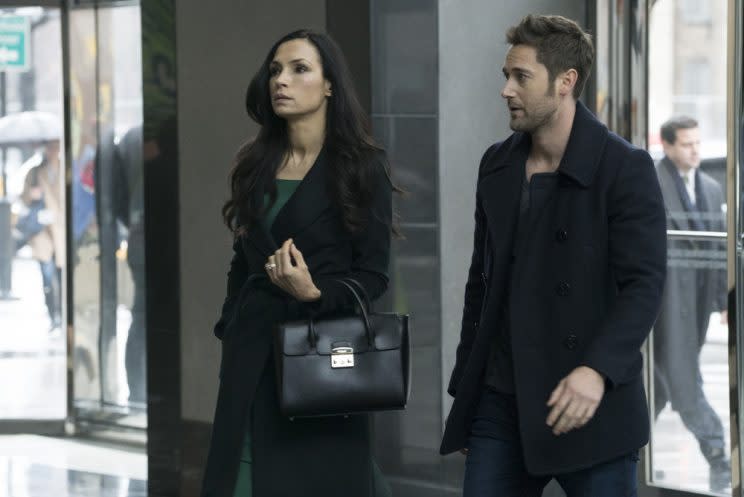 Famke Janssen as Susan “Scottie” Hargrave, Ryan Eggold as Tom Keen. (Photo: Virginia Sherwood/NBC)