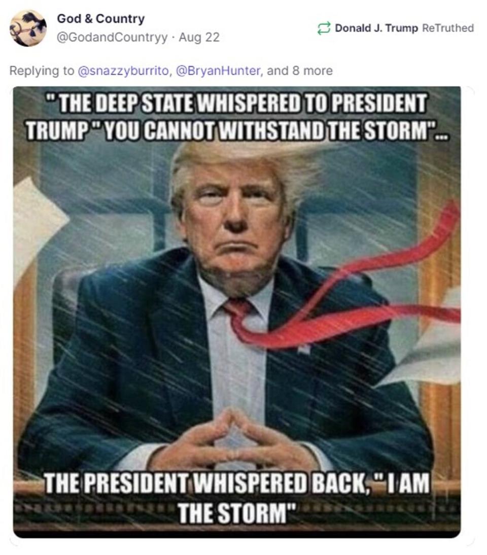 Trump shares a QAnon meme of himself (Truth Social)