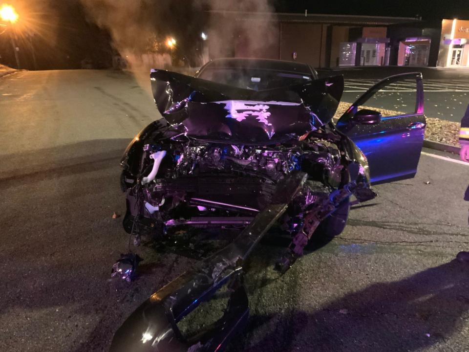 Photo of the Honda sedan that allegedly smashed into an unoccupied Westborough Police cruiser on Saturday.