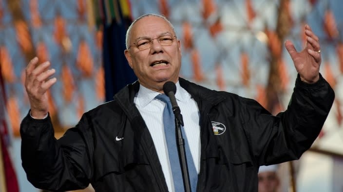 Colin Powell speaks during the 2011 National Memorial Day Concert rehearsal on the west lawn of the U.S. Capitol in Washington, D.C. (Photo: Kris Connor/Getty Images)