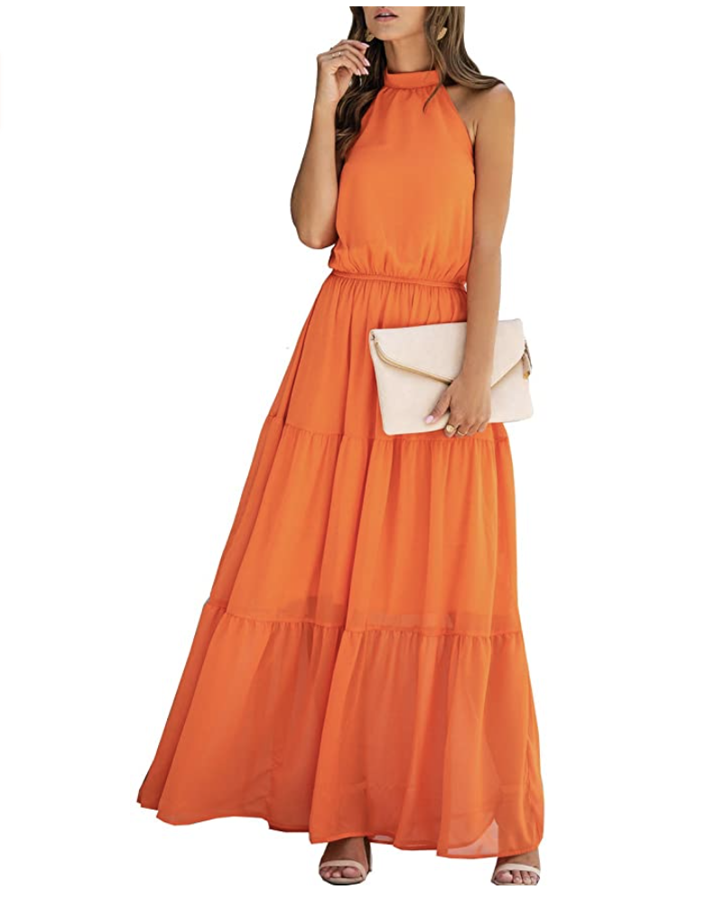 16) Women’s Halter Neck Sleeveless Maxi Dress