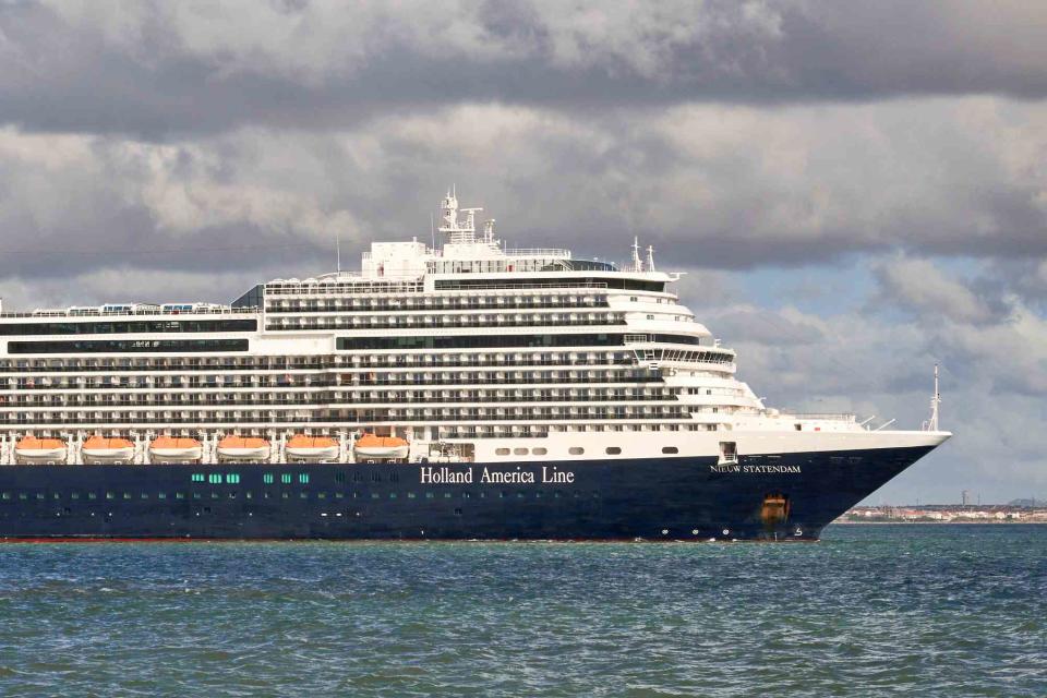 <p>Horacio Villalobos Corbis/Corbis via Getty</p> Holland America ship, MS Nieuw Statendam, leaves the Cruise Terminal on June 03, 2022 in Lisbon, Portugal