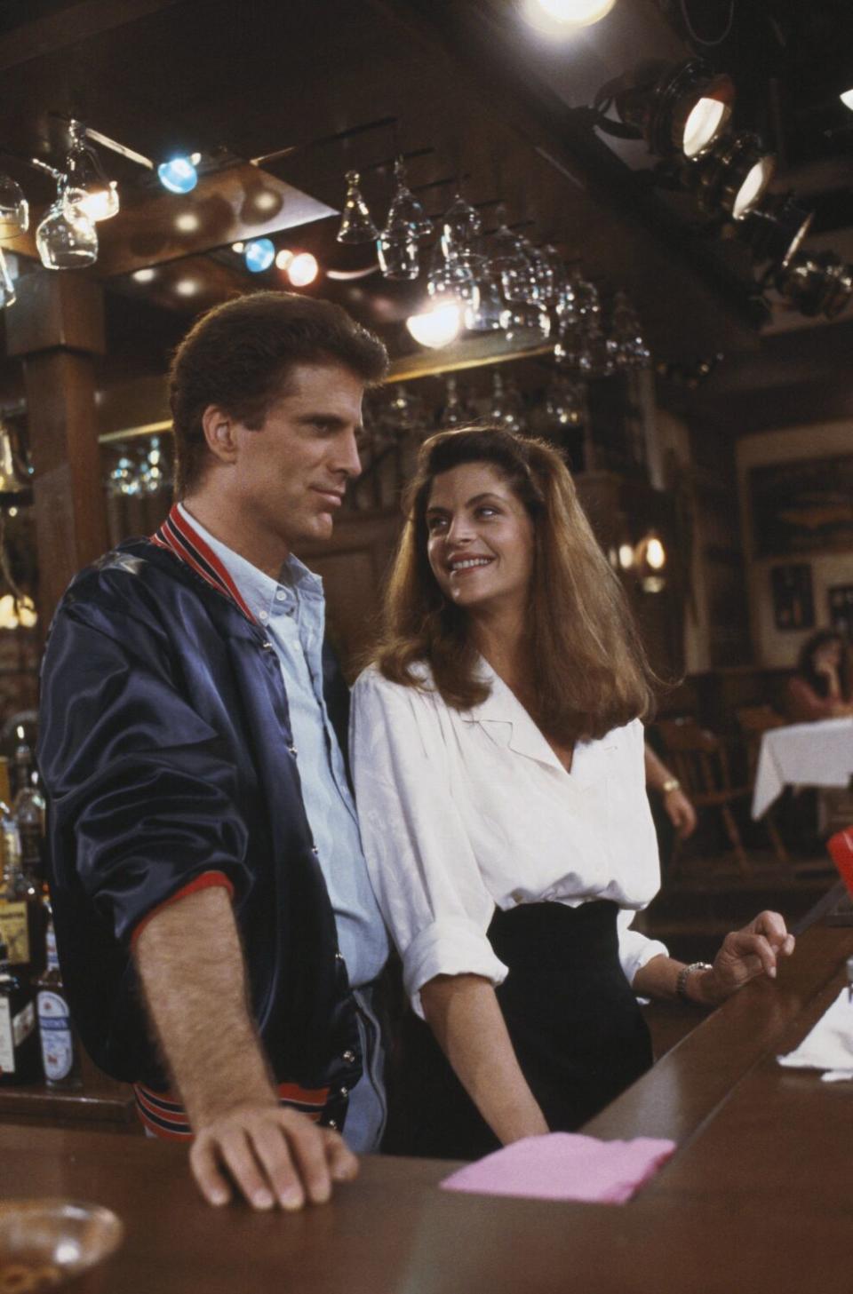 Kirstie Alley with Ted Danson on "Cheers."