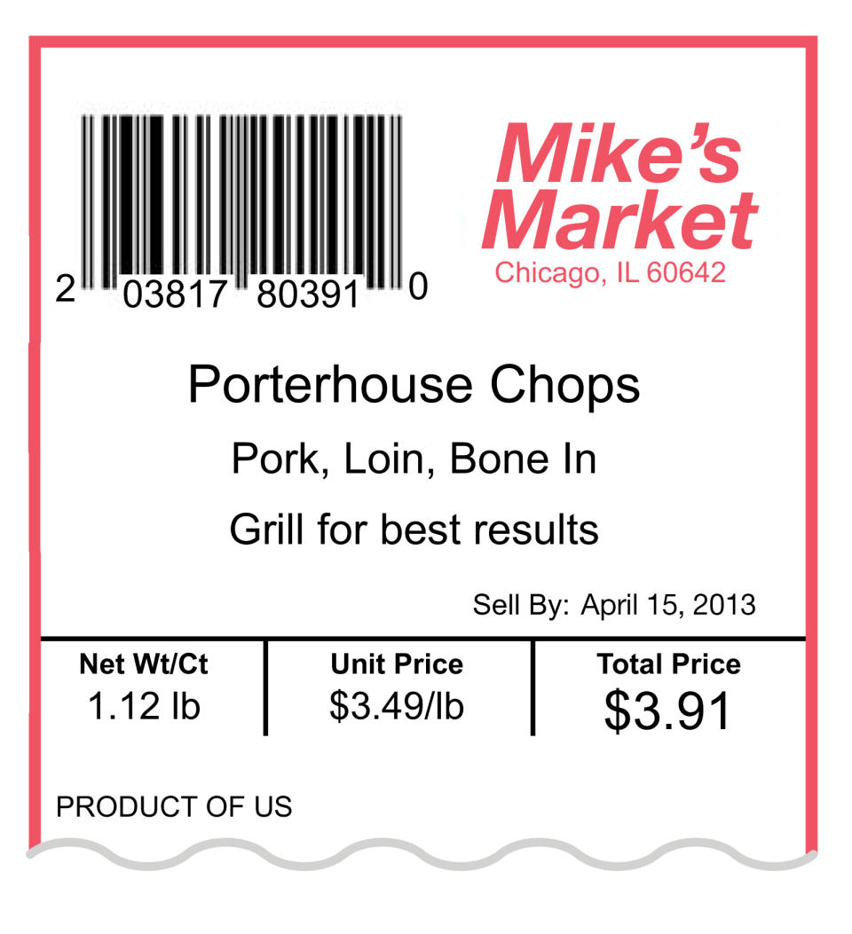 This image released by the National Pork Board shows an example of the updated Uniform Retail Meat Identification Standards (URMIS) label for porterhouse pork chops. The American meat industry is rolling out a refresh of the often confusing 40-year-old system used for naming the various cuts of beef, pork, lamb and veal. That's because the system was designed more for the needs of retailers and butchers than for the convenience of harried shoppers more familiar with Shake 'n Bake than boneless shank cuts. (AP Photo/National Pork Board)