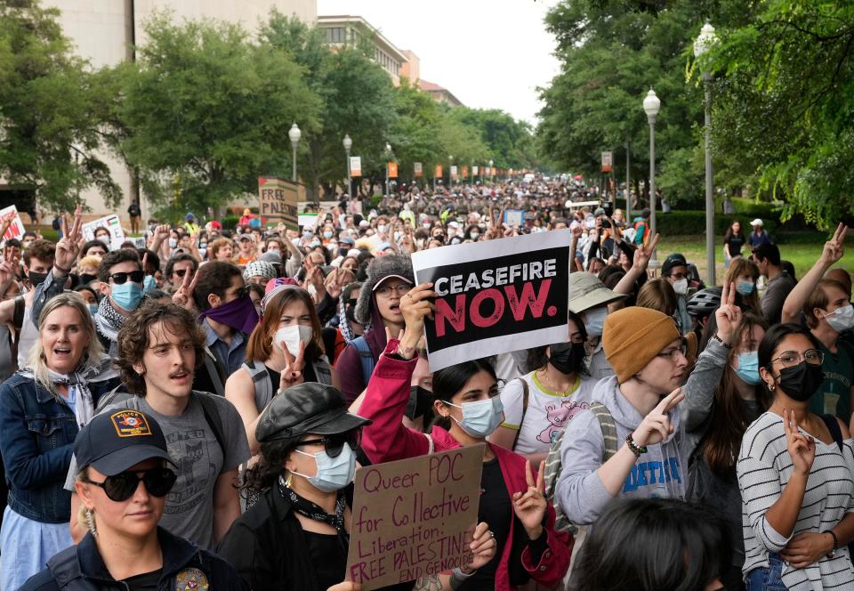 The demonstration on the UT campus drew a large crowd of protesters.