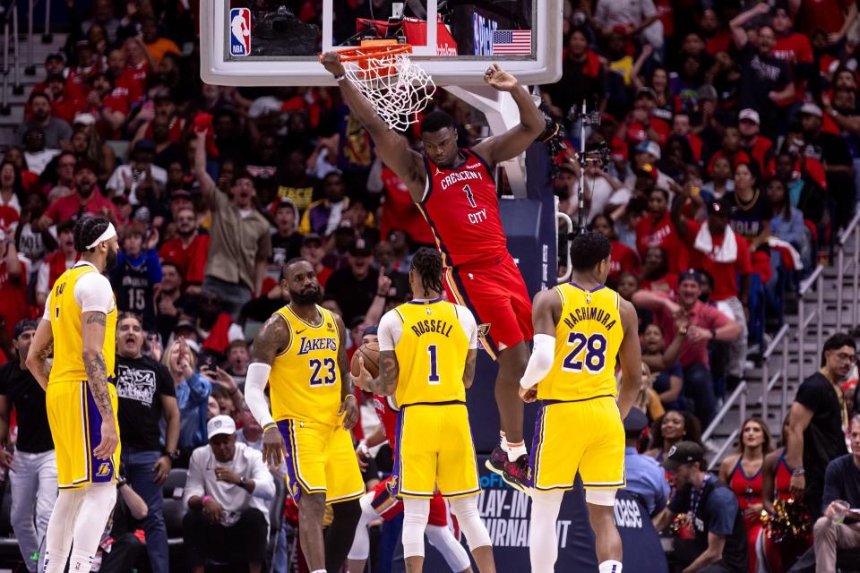 Pelicans forward Zion Williamson never had a 40-point, 10-rebound game in his career until he did it against the Lakers on Tuesday night in his first-ever playoff appearance.