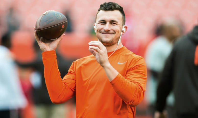 Johnny Manziel warming up before a Browns game.