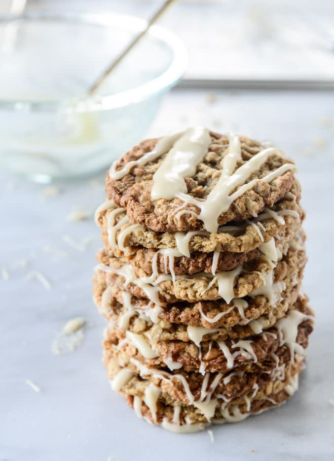 Chewy Spiced Oatmeal Cookies with Brown Butter Icing