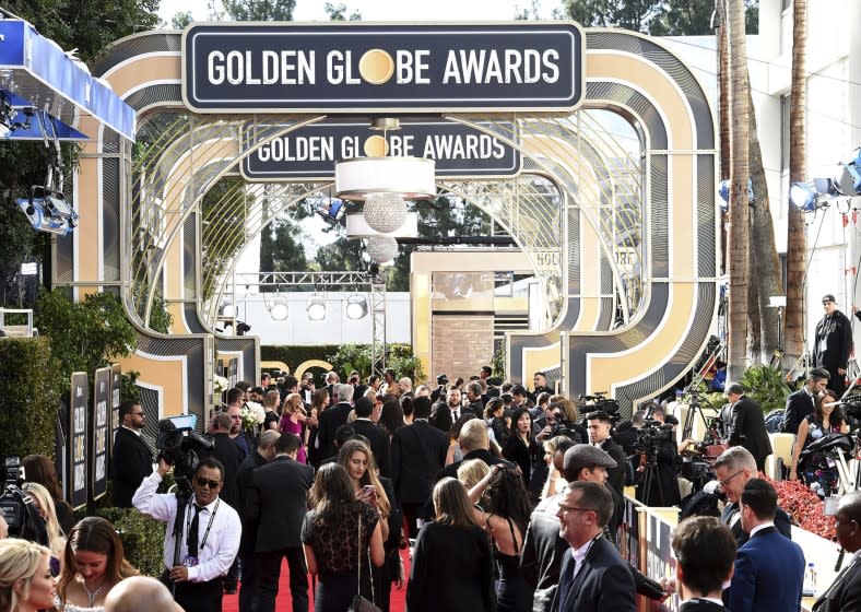 Media set up on the red carpet at the 76th Golden Globe Awards at the Beverly Hilton hotel.