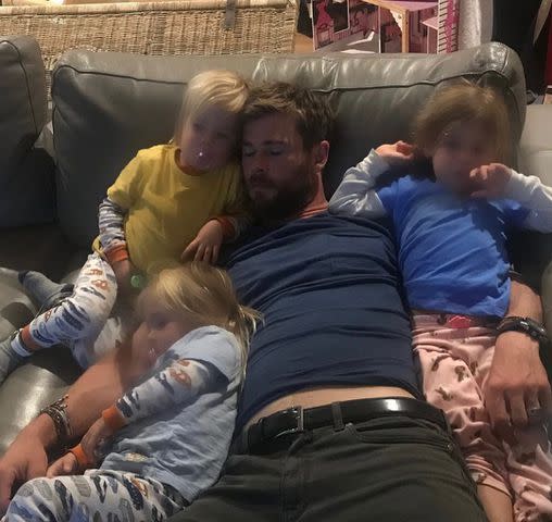 <p>Elsa Pataky/Instagram;Chris Hemsworth</p> Chris Hemsworth with his kids