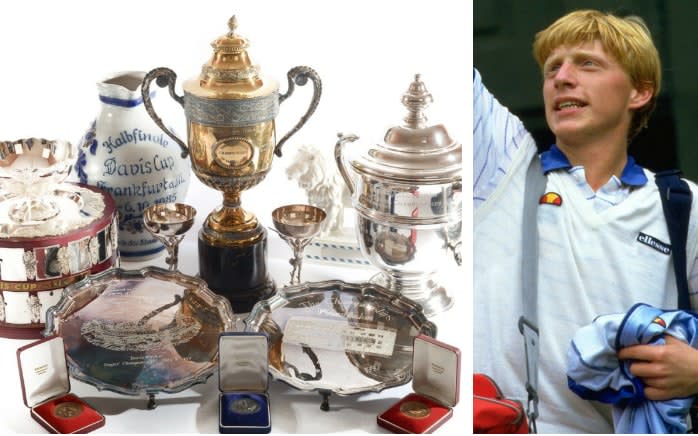 Boris Becker’s Wimbledon trophies and other memorabilia have gone on sale. Right: 17-year-old Becker during his run to the All-England title in 1985 - SHENER HATHAWAY/GETTY IMAGES