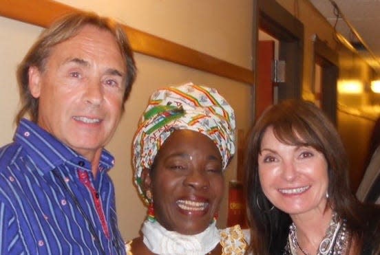 Rich Engler, Rita Marley, widow of Bob Marley, and Cindy Engler (from left) at the Benedum Center (formerly the Stanley Theater) in 2010, for a concert honoring Bob Marley's music and memory.