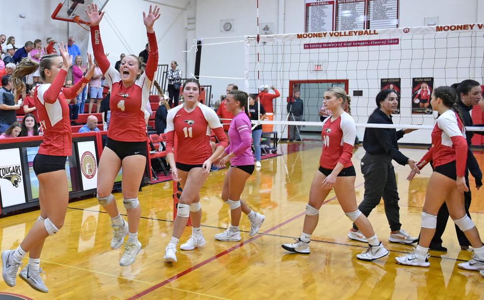 Cardinal Mooney Catholic High (Sarasota, FL) celebrates a three game sweep against Tampa Prep.