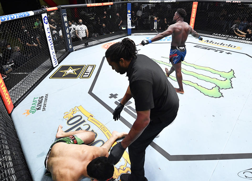 Abdul Razak Alhassan, pictured here celebrating his knockout victory over Alessio Di Chirico.