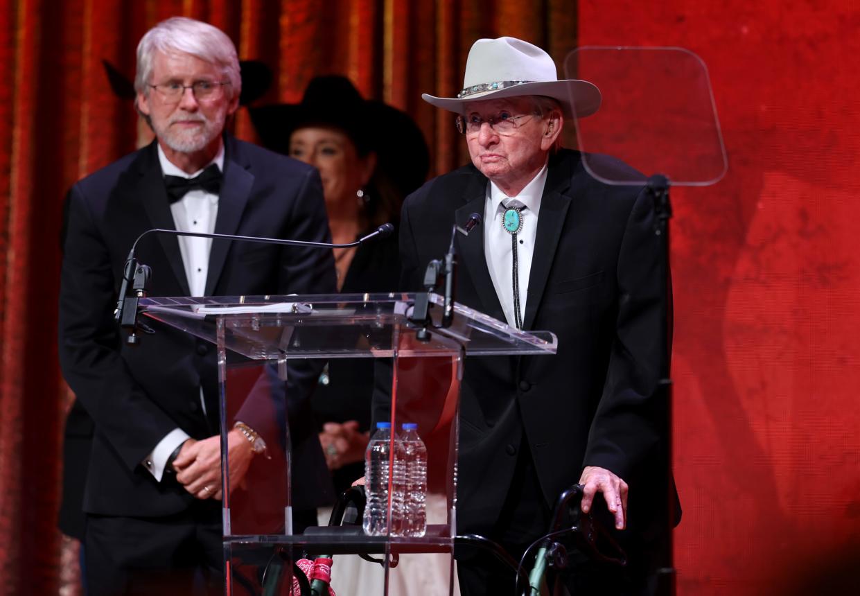 Jack LeForce is inducted into the Hall of Great Westerns during the 2024 Western Heritage Awards at the National Cowboy & Western Heritage Museum in Oklahoma City, Saturday, April 13, 2024.