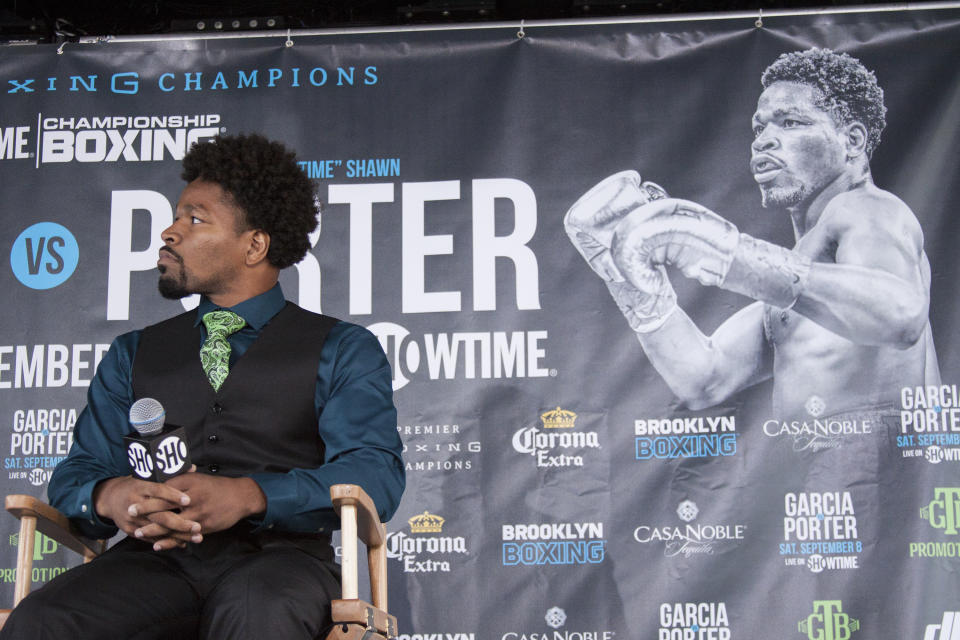 Shawn Porter speaks to the media on July 30 at a news conference before his upcoming welterweight title fight against Danny Garcia. (Getty Images)