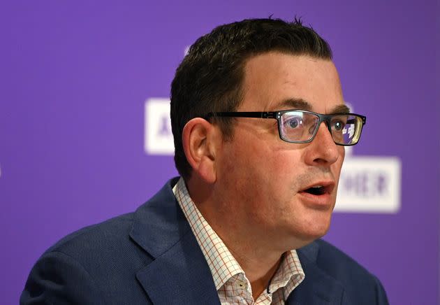 MELBOURNE, AUSTRALIA - JULY 20: Victorian Premier Daniel Andrews speaks to the media on July 20, 2020 in Melbourne, Australia. Victoria has recorded 275 new cases of coronavirus, and another death overnight. The death of the woman in her 80s brings the total number of deaths linked to COVID-19 in the state to 39. Metropolitan Melbourne and the Mitchell shire remain in lockdown due to the rise in COVID-19 cases through community transmissions, with residents in lockdown areas under stay at home orders until 19 August. People are only able to leave home have for exercise or work, to buy essential items including food or to access childcare and healthcare. Face masks or coverings will be mandatory from Thursday 23 July, with $200 fines to apply for not wearing face coverings.  (Photo by Quinn Rooney/Getty Images)