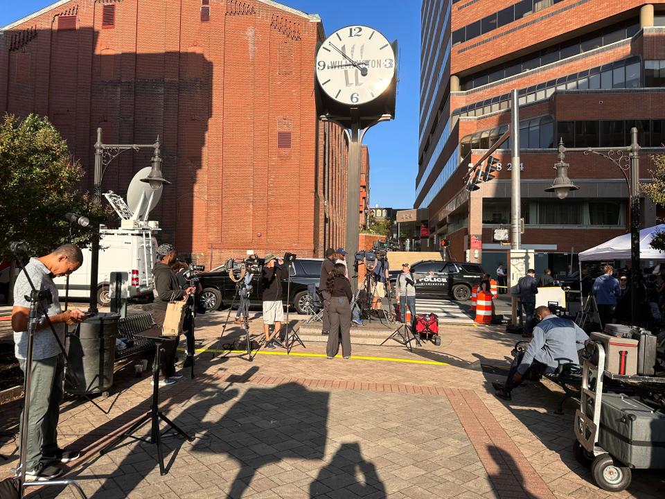 Media outlets lined up outside of the courthouse waiting for Hunter Biden to show up on Oct. 3, 2023.