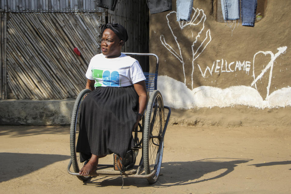 Wheelchair user Susan Samson leaves her home to go to church in Juba, South Sudan Sunday, Jan. 15, 2023. When Pope Francis arrives in Congo and South Sudan next week, thousands of people will take special note of a gesture more grounded than the sign of the cross - watching from their wheelchairs, they will relate to the way he uses his. (AP Photo)