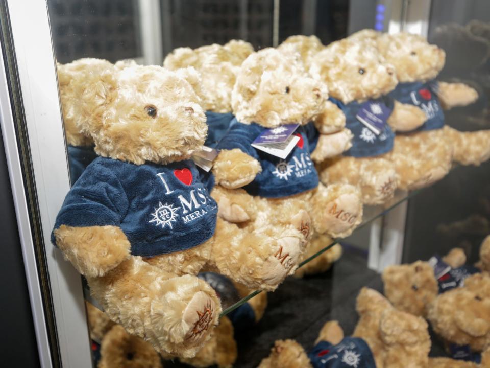 Teddy bears in a claw machine in the MSC Meraviglia