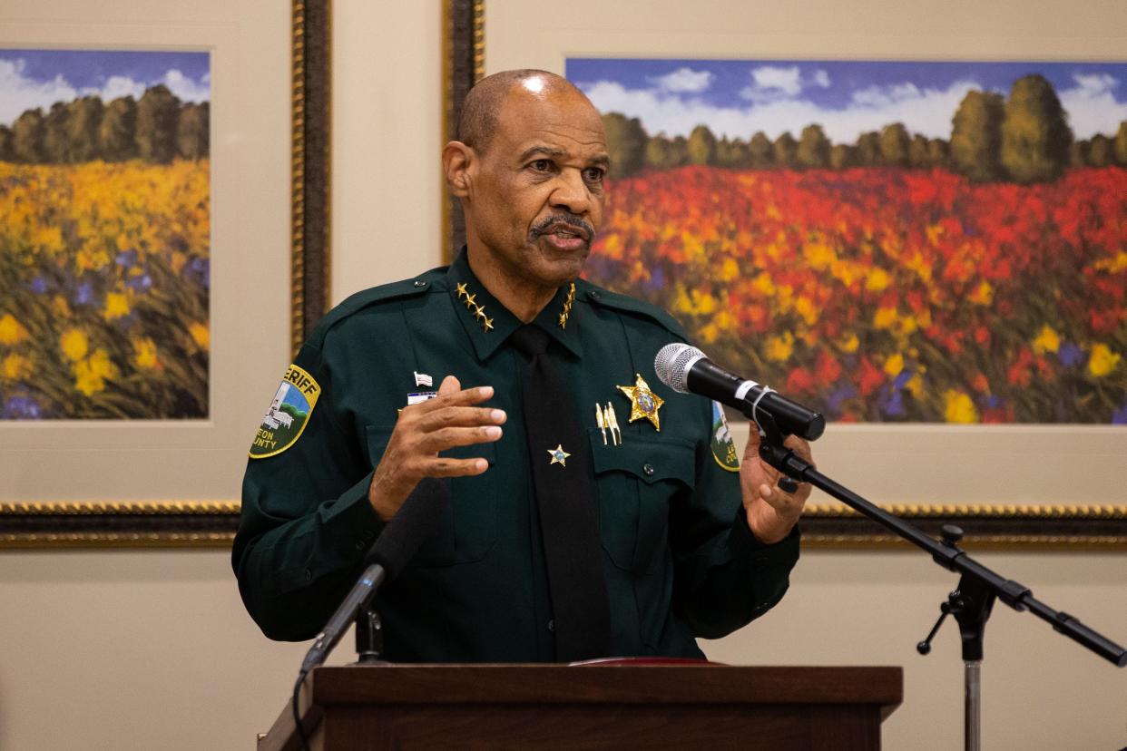 Sheriff Walt McNeil speaks during the Apalachee CenterÕs Community Hero Awards Presentation on Monday, July 31, 2023.