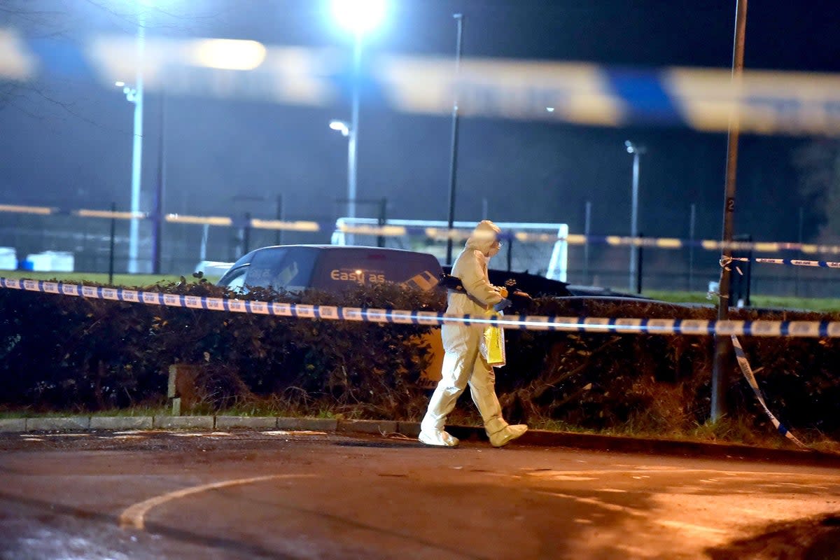 A forensics officer at the scene of the shooting in Omagh (PA Wire)