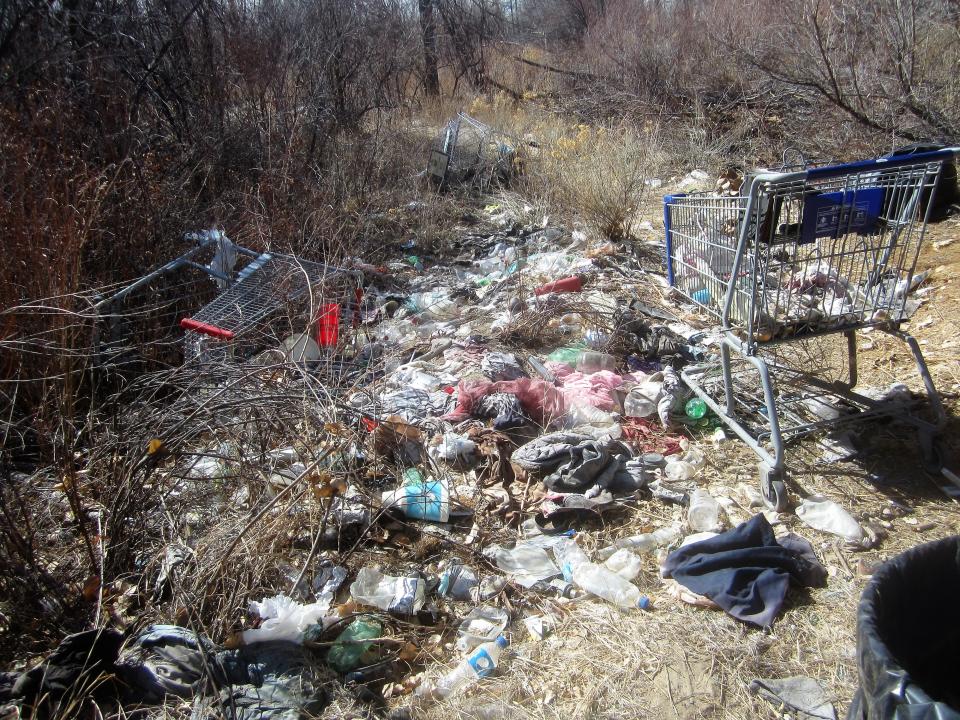 A crew of workers for Pueblo's Team Up to Clean Up program targeted an area of north Fountain Creek for their cleanup efforts in March 2023, where they collected 3,500 pounds of trash, 35 carts and four tires. The haul required three trips to the dump.