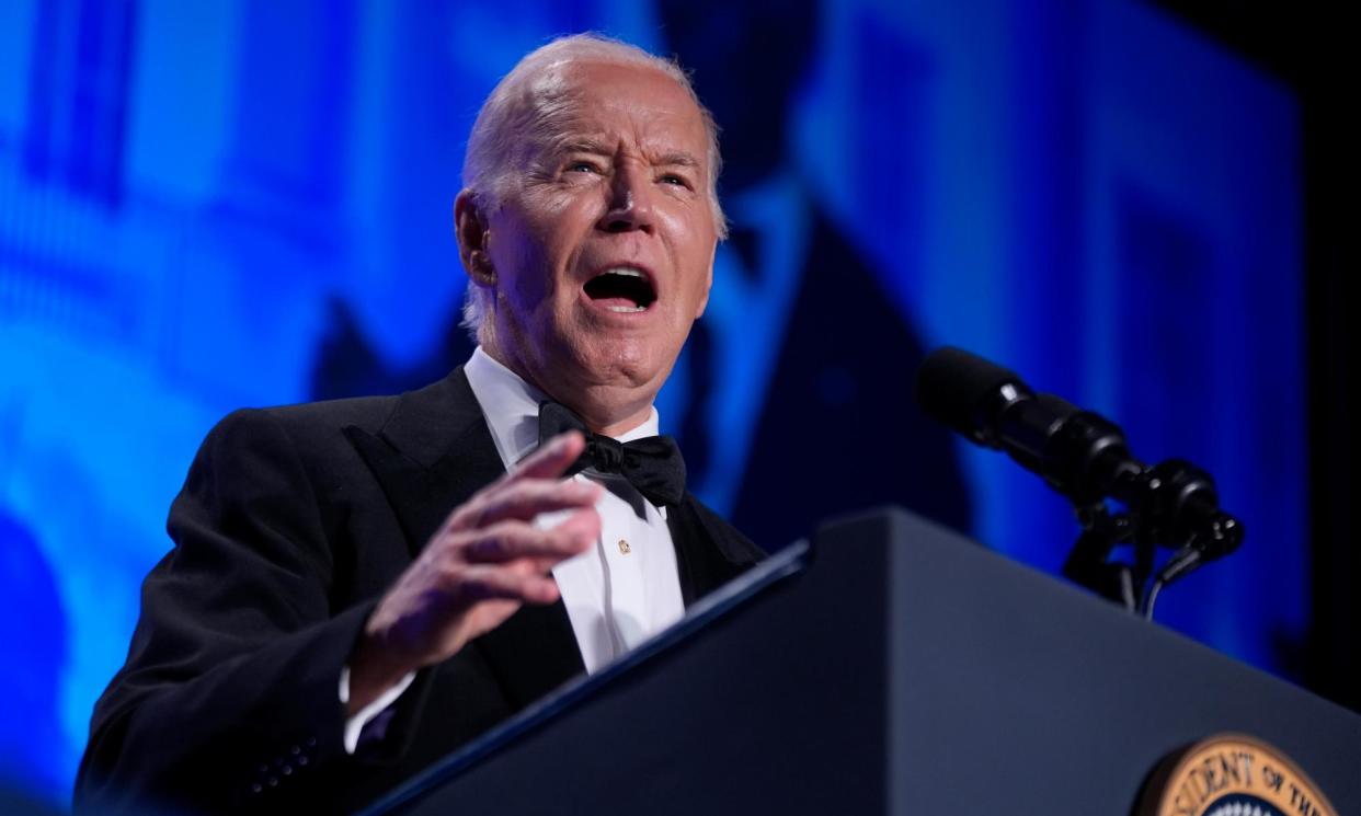 <span>US president Joe Biden poked fun at Republican rival Donald Trump at the White House Correspondents' Association dinner in Washington DC.</span><span>Photograph: Manuel Balce Ceneta/AP</span>