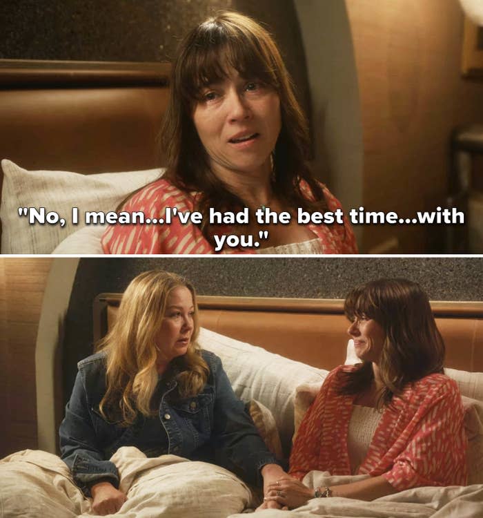 Judy saying to Jen in bed, "No, I mean, I've had the best time with you"